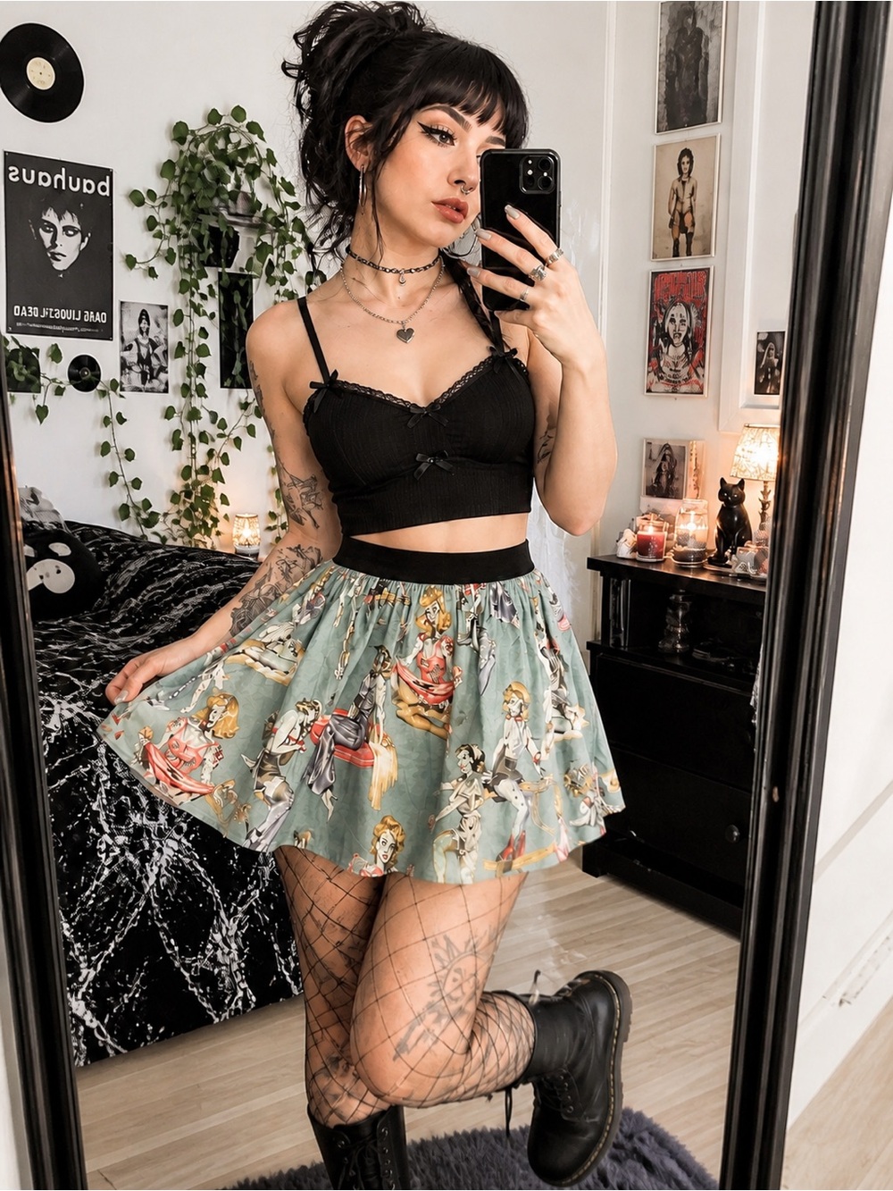 Hemet Zombie Pinup Mini Skirt L  Retro Girl Goth Rockabilly Horror Made USA A5